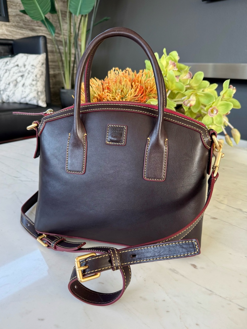 New Dooney & Bourke Florentine Domed Satchel Italian Vacchetta Leather